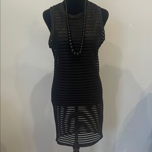 Black Sheer Striped Dress sleeveless